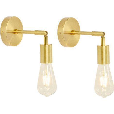 RHG Set aus 2 Vintage-Industrie-Badezimmerwandleuchten aus gebürstetem Messing an Wandleuchtenstangen (goldfarben) (1/5)