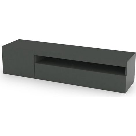 Dmora - Fernsehschrank Dmontù, Niedriges Sideboard für Wohnzimmer, Sockel für TV-Möbel, 100 % Made in Italy, cm 150x40h37, Anthrazit glänzend (1/4)