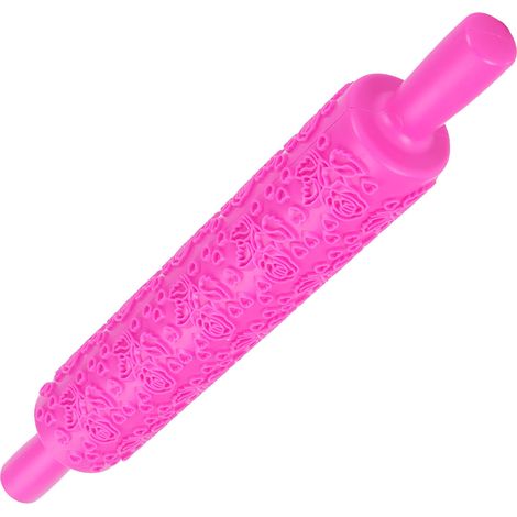 Rouleau à pâtisserie en plastique pour décorer biscuits, gâteaux et pâtisseries avec motif rose