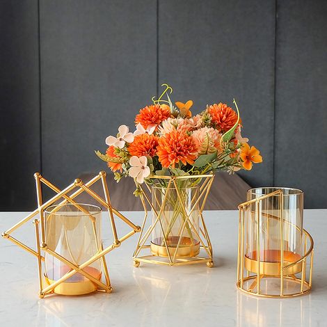 Vase en fer forgé et verre transparent, ornement pour composition florale - vase géométrique (1/5)
