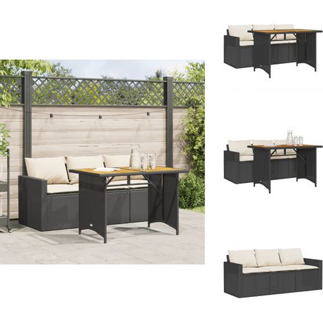 2-tlg. Garten-Essgruppe mit Kissen Schwarz Poly Rattan - Gartengesetze - Gartenmöbelset - Outdoor-Lounge - Balkonmöbel - Terrassenmöbel (1/5)