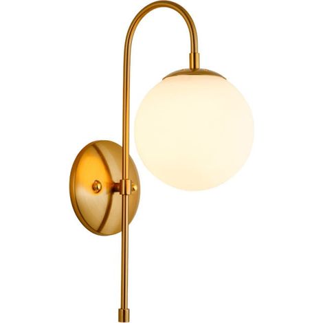 Coola - Lámpara de pared esférica de 48 cm, elegante y moderna, color dorado y blanco lechoso. (1/5)