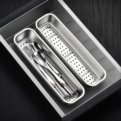 Égouttoir à baguettes en acier inoxydable 304, porte-baguettes, boîte de rangement pour couverts en acier inoxydable 304 (1/5)