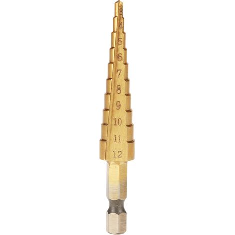 1Pcs High Speed Steel Step Cone Drill Bit Hole Cutter Hex Shank Titanium Plating Drill(3-12mm)