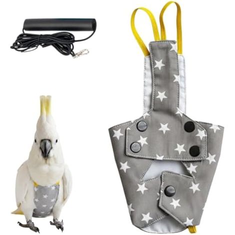 Harnais pour Oiseau à Bretelles, 2m Veste de Vol Lavable avec Laisse Nylon, Harnais Antifuite à Clip, pour Perruche, Calopsitte et Petit Oiseau, Perruches Ondulées, Conures (1/5)