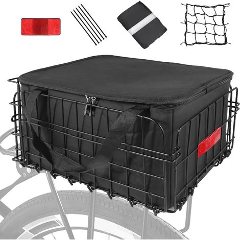 Panier arrière de vélo pliable avec doublure imperméable amovible et fixation rapide – Idéal pour les courses et les animaux de compagnie (1/5)
