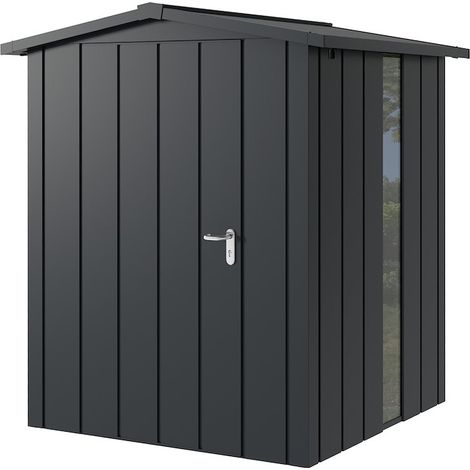 Hörmann Metall-Gerätehaus "Juno" mit Satteldach, JSD2 - Modern, 166 x 166 cm (B x T), anthrazit, mit bodentiefem Fenster, 1-flüglige Tür, Anschlag links