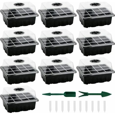 Mini-Gewächshaus für Sämlinge, 10er-Set. Mini-Gewächshäuser für Pflanzen, 120 Zellen, Sämlingsschale mit Deckel, robuste Sämlingsschale für den Innenbereich.