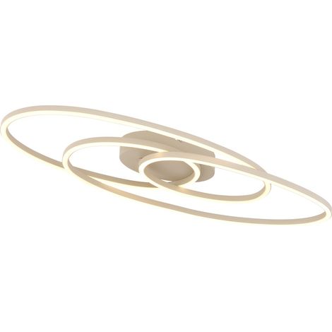 Plafonnier LED, lampe de salon, blanc, métal couleur sable, L 68 cm (1/5)