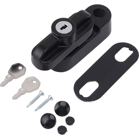 Verrou de fenêtre extérieur, en alliage d'aluminium, antivol, verrou à boucle plate pour fenêtres simples ou doubles, verrou en forme de T noir