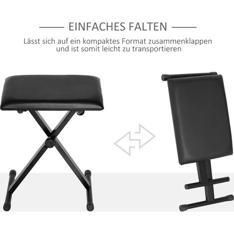 Tabouret de piano banc réglable en hauteur, pliable, métal, similicuir, mousse, noir, 39 x 29 x 37-47 cm (1/5)