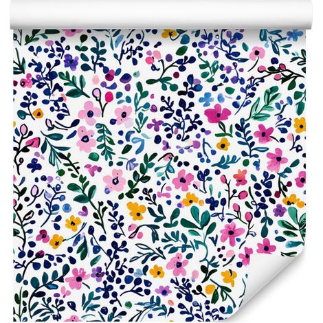 Papier peint Fleurs et Feuilles Bleu et Gris clair 50x1000 cm (1/5)