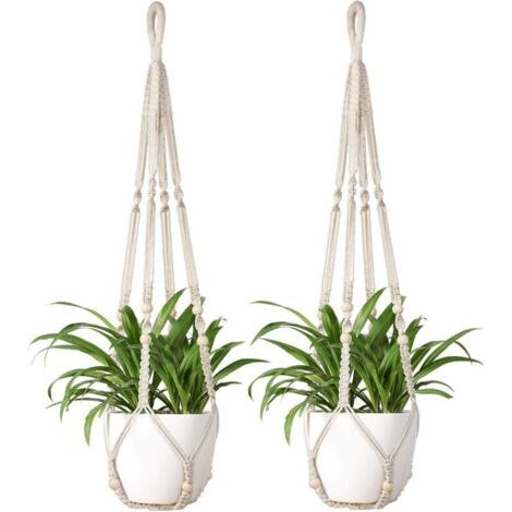 2Pièces Support Pots pour Fleur, Suspension Plante Macramé Corde de Coton Porte Décoration du Jardin Intérieur ave 2xCrochets Suspendu