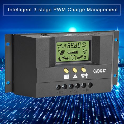 Régulateur de charge solaire intelligent PWM 30A 12V/24V avec écran LCD (1/5)