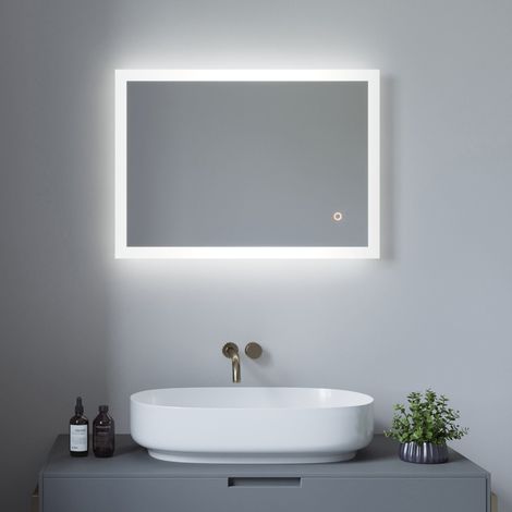 70x50 cm Spiegel LED Badspiegel mit Beleuchtung Touch Wandspiegel Badezimmerspiegel Ultradünn Lichtspiegel Kaltweiß 6400K energiesparend Dimmbar eckige Ecken (1/5)