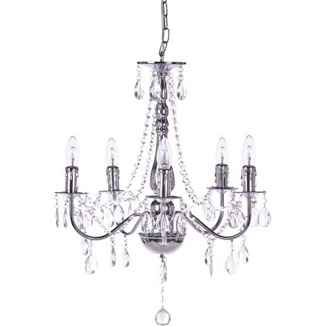 Lámpara de araña glamurosa lágrimas de cristal dormitorio sala de estar comedor 6 bombillas acrílico plateado Blakney (1/5)