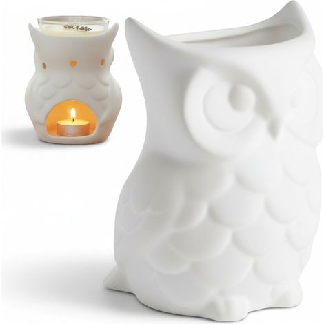 Quemador de cerámica perfumada, blanco, con figura de búho, calentador de aceite, 12 cm (1/5)