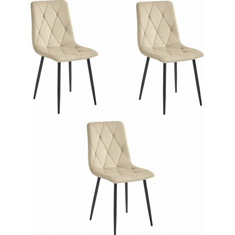 Set di 3 Sedie Libra in Velluto Beige con Gambe Nere (1/5)