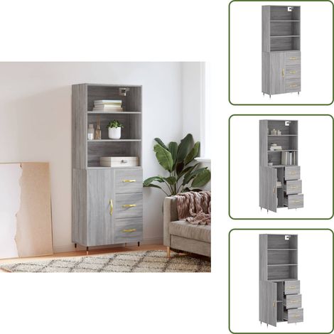 Buffet haut Sonoma gris 69,5x34x180 cm Bois d'ingénierie - Buffet Design Moderne - Meuble Rangement - Armoire Cuisine - Commode Salon - Étagère Murale (1/5)