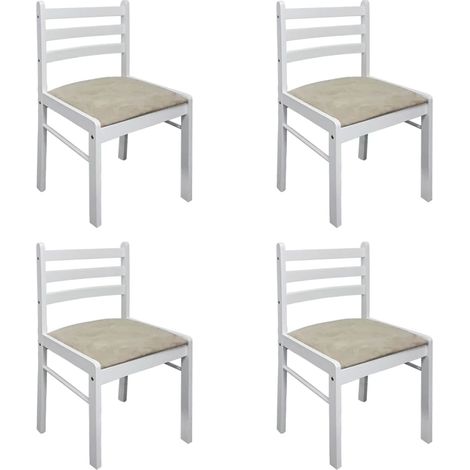 Juego de 4 sillas de cocina comedor de diseño clásico madera maciza de caucho y terciopelo blanco CDS021237