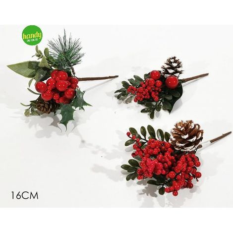 Ramo decorativo general trade con pigna e bacche rosse 16 cm (1pz)