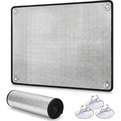 Film isolant solaire aluminium – 50 x 100 cm – Ventouses – Occultant et anti-UV – Facile à installer – Noir (1/5)