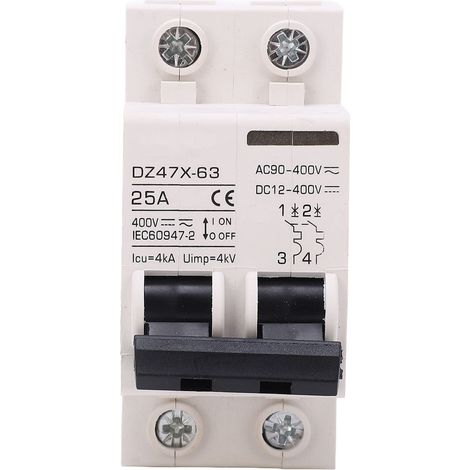 Interruttore automatico AC DC in miniatura 2P 25A 400V Montaggio su guida DIN per sistema solare fotovoltaico DZ47X 63