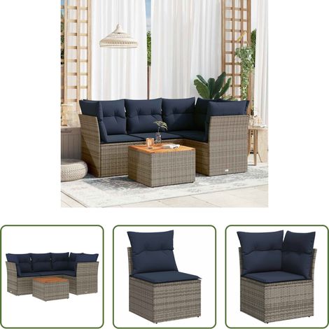 vidaXL Rattanmöbel - 5-tlg. Garten-Sofagarnitur mit Kissen Grau Poly Rattan (1/5)