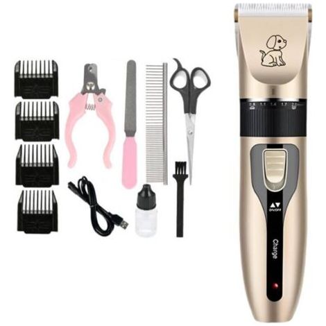 Tondeuse Pour Chiens et Chats, 4 Peignes Interchangeables, Réglage sur 5 Niveaux, Batterie Rechargeable, Tondeuse Silencieuse, Tondeuse (1/4)