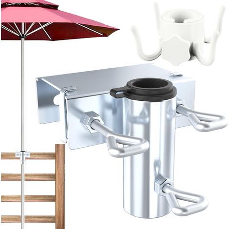 Pied de Parasol en métal, Pied Parasol Balcon réglable, Attache Parasol Balcon avec Crochet pour Parasol, Convient pour Les Chariots de Salle à Manger (Horizontal) (1/5)