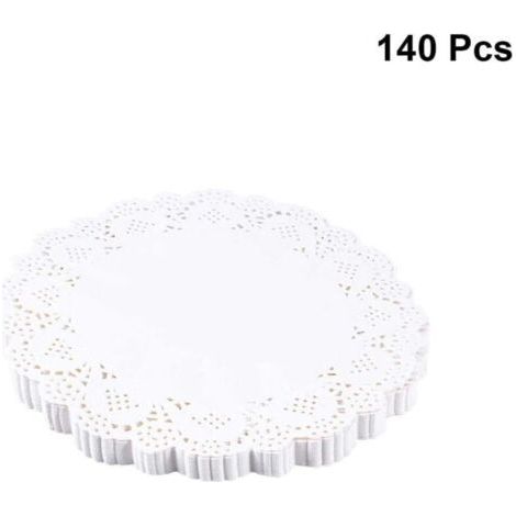Lot de 140 napperons ronds en papier dentelle de 14cm pour gâteau, dessert, biscuit, friandises, napperons, napperons d'emballage de gâteau pour mariage, fête d'anniversaire, nappe ronde blanche (1/4)
