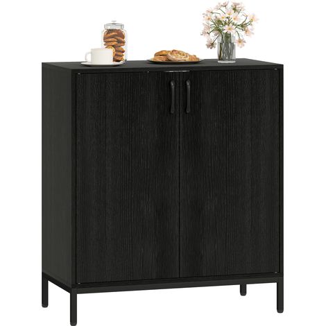 Moderner Küchenschrank/Wohnzimmerschrank mit 2 Türen, verstellbarem Einlegeboden und erhöhtem Sockel, 80 x 40 x 90 cm, Schwarz