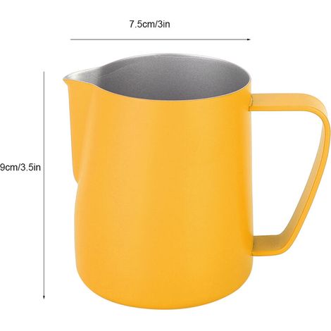 350-ml-Milchkännchen aus Edelstahl für Milchaufschäumer, ideal für Latte Macchiato und Cappuccino, Barista-Zubehör, gelb