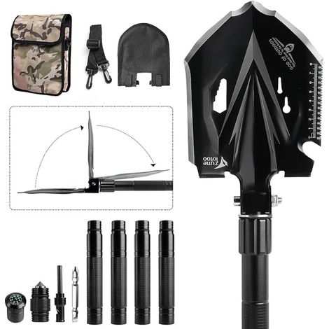 Folding Shovel Compact 18 in 1 Multifunctional Carbon Steel Camping Shovel Folding Camping Shovel with 3 Adjustable Angles for Camping, Off-Road, Hiking, Garden, Fishing (1/5)