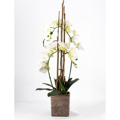 PHALAENOPSIS ORCHIDEA ARTIFICIALE 80CM CON VASO QUADRATO BIANCA (1/2)