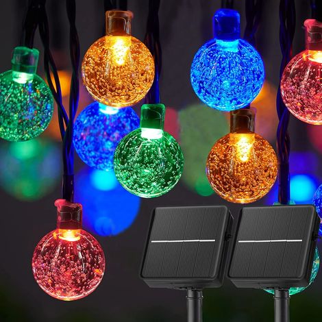 Guirlande lumineuse solaire LED (11 m, 6 LED, multicolore) - Éclairage extérieur étanche avec globes en cristal - Compatible avec les jardins, terrasses, fêtes et décorations pour arbres (1/5)