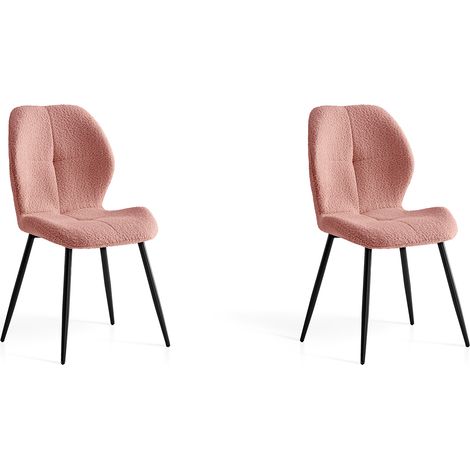 Lot de 2 chaises de salle à manger, Nova en textile bouclette rose et métal, 87x50x57 cm (1/3)