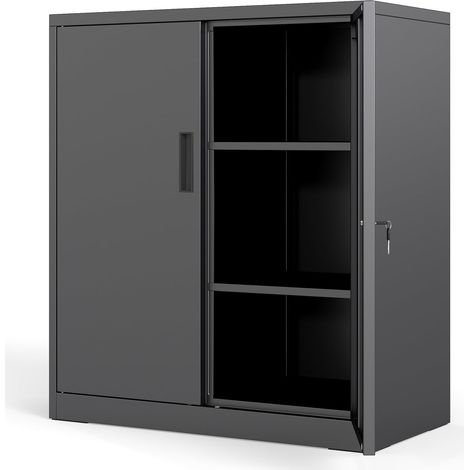 Abschließbarer Metallschrank, verstellbare Einlegeböden, Schwarz (1/5)