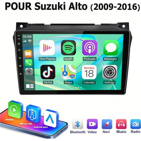 9 pouces Carplay 4 cœurs Autoradio pour Suzuki Alto (2009-2016) 64G JUNSUN