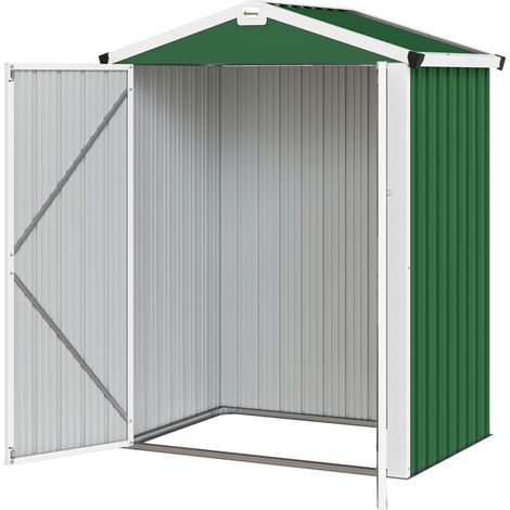 Abri de jardin extérieur 1,1 m² (133 x 87 x 178 cm) avec 2 portes battantes, toit à deux pans et gouttières, vert (1/5)