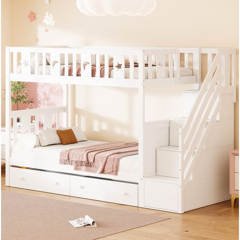 Litera infantil 90 x 200 cm con escalera con almacenamiento, cajones, blanco OKMYHOME (1/5)