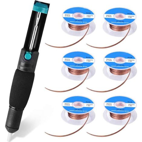 Kit de mèches à dessouder à ventouse à souder 7 pièces comprenant 1 ventouse à dessouder et 6 tresses à souder (1/5)