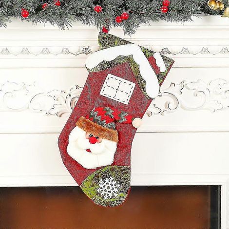 Calcetín navideño de 45 cm (18 pulgadas), calcetines navideños clásicos grandes con Papá Noel, muñeco de nieve y reno para la decoración de fiestas navideñas familiares. (1/5)