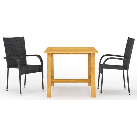Conjunto de comedor de jardín exterior negro de 3 piezas 020013644