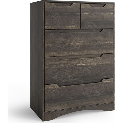 Kommode Bealife 5 Schubladen Staufmöbel für Schlafzimmer, Wohnzimmer, Vorhalle mit integrierter Griffleiste und Anti-Stolper-Vorrichtung dunkelbraun