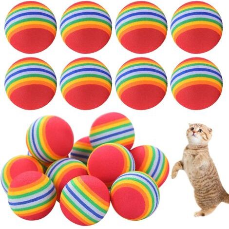 Balle Chat en Mousse, 20 Pcs Chat Jouets balles Boule d'arc-en-Ciel de Jouets de Chat Boule éponge en Mousse Souple pour Chiens et Chats pour Chiens Cat Play Exercise and Training (1/5)