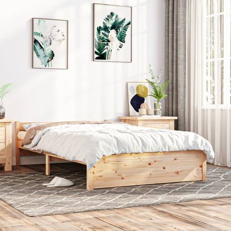 Lit double-120 x 200 cm, Cadre de lit, Lit adulte, Structure de lit Bois massif PDKEI51992 (1/5)