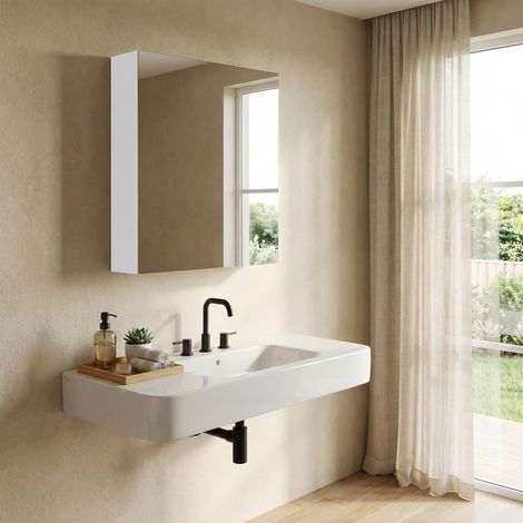 Armoire Murale, 1 Porte Miroir, Meuble de Salle de Bain, 13 x 50 x 60 cm, Style Moderne, Blanc (1/5)