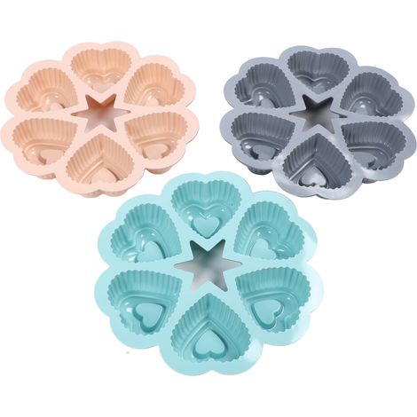Set di 3 stampi per torte a forma di cuore, stampi flessibili in silicone antiaderente per muffin, per uso domestico. (1/5)