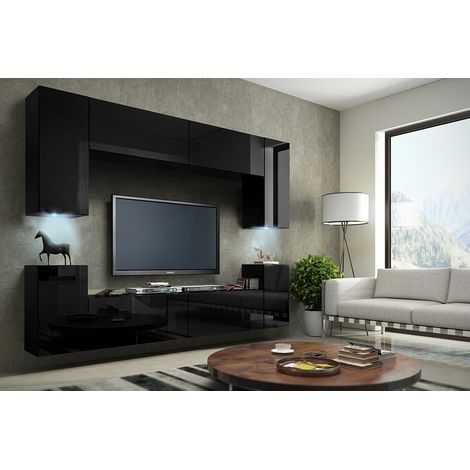 Ensemble meuble TV CONCEPT 1-HG-B -12-1B noir brillant 256 cm (1/2)